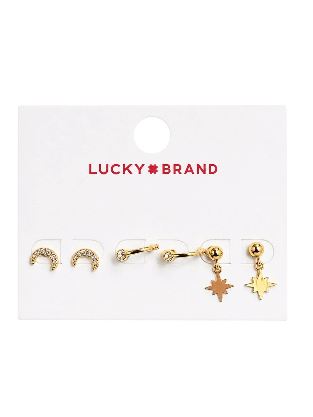 Lucky Brand Gold Tone Moon Star Crystal Stud Earrings Set NWT